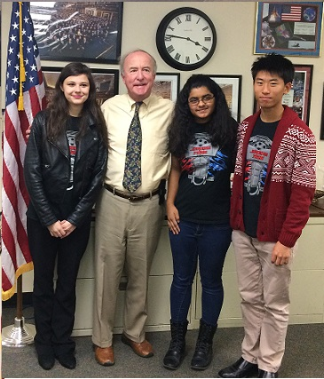 Kelly, Sruthi, and Sangjun with the congressmen